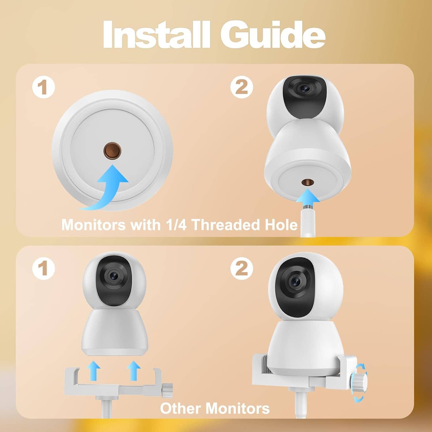 Baby Monitor Clip Mount Flexible Gooseneck Baby Crib Camera Holder Universal 1/4" Screw Hole Bracket For Nursery Security Camera Bed Rail Mount