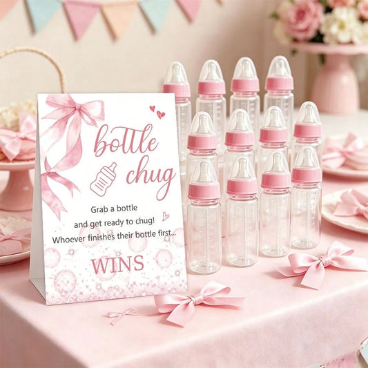 Baby Shower Gender Reveal Party Bottle Game Set, Includes Pink Bow Style Game Markers And Bottles, Ideal For Baby Christening Party Gifts, Gender Reveal Celebration, Party Game Decor