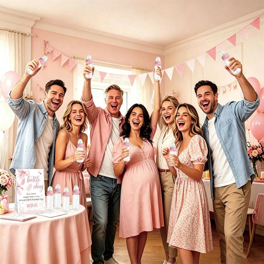 Baby Shower Gender Reveal Party Bottle Game Set, Includes Pink Bow Style Game Markers And Bottles, Ideal For Baby Christening Party Gifts, Gender Reveal Celebration, Party Game Decor