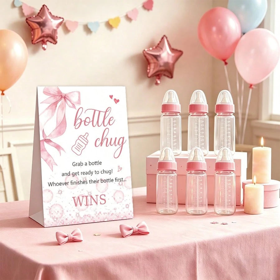 Baby Shower Gender Reveal Party Bottle Game Set, Includes Pink Bow Style Game Markers And Bottles, Ideal For Baby Christening Party Gifts, Gender Reveal Celebration, Party Game Decor