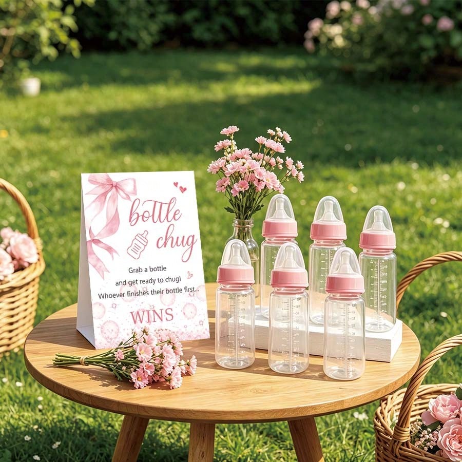 Baby Shower Gender Reveal Party Bottle Game Set, Includes Pink Bow Style Game Markers And Bottles, Ideal For Baby Christening Party Gifts, Gender Reveal Celebration, Party Game Decor