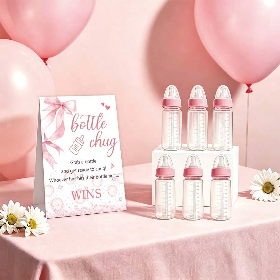 Baby Shower Gender Reveal Party Bottle Game Set, Includes Pink Bow Style Game Markers And Bottles, Ideal For Baby Christening Party Gifts, Gender Reveal Celebration, Party Game Decor