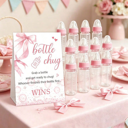 Baby Shower Gender Reveal Party Bottle Game Set, Includes Pink Bow Style Game Markers And Bottles, Ideal For Baby Christening Party Gifts, Gender Reveal Celebration, Party Game Decor