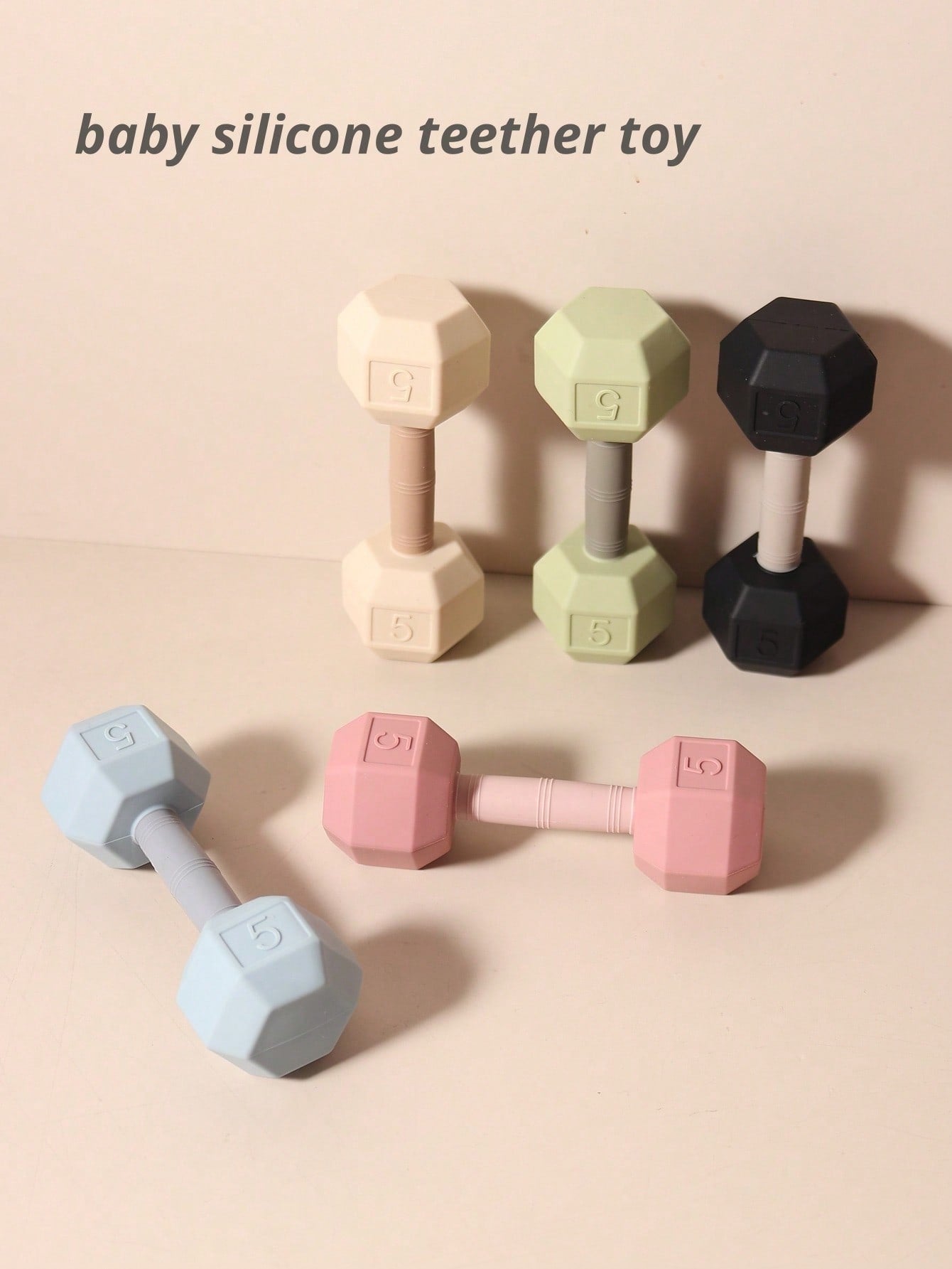 Baby Silicone Dumbbell Teether, Infant Teething Toy, Easy Grip Teething Stick, Newborn Gift, Photo Prop