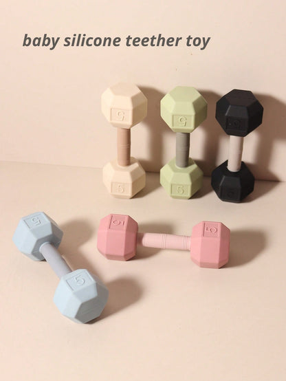 Baby Silicone Dumbbell Teether, Infant Teething Toy, Easy Grip Teething Stick, Newborn Gift, Photo Prop