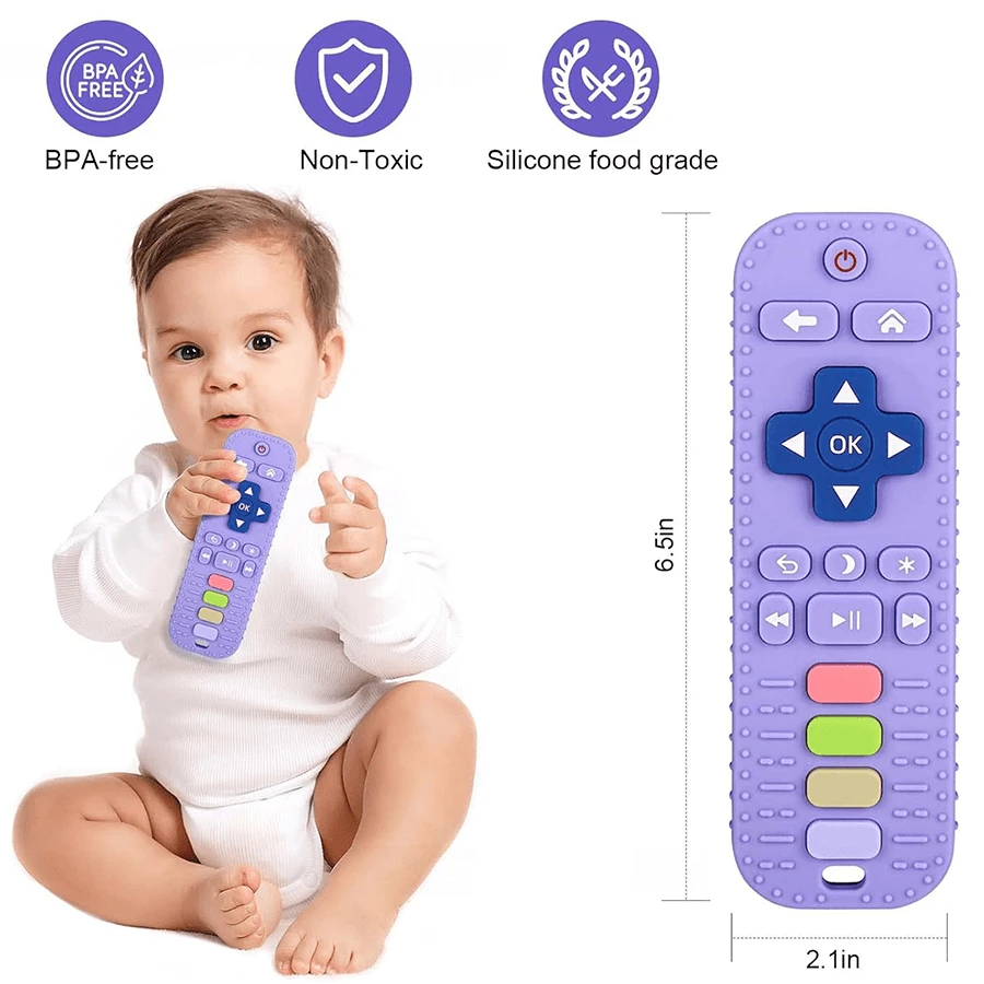 Baby Silicone Teether For 0+ Months Babies, Remote Control Shape Teething Toy, Soft Chew Toy For Gum Relief, Sensory, Grasp Training & Bath Play