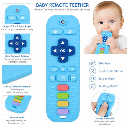 Baby Silicone Teether For 0+ Months Babies, Remote Control Shape Teething Toy, Soft Chew Toy For Gum Relief, Sensory, Grasp Training & Bath Play