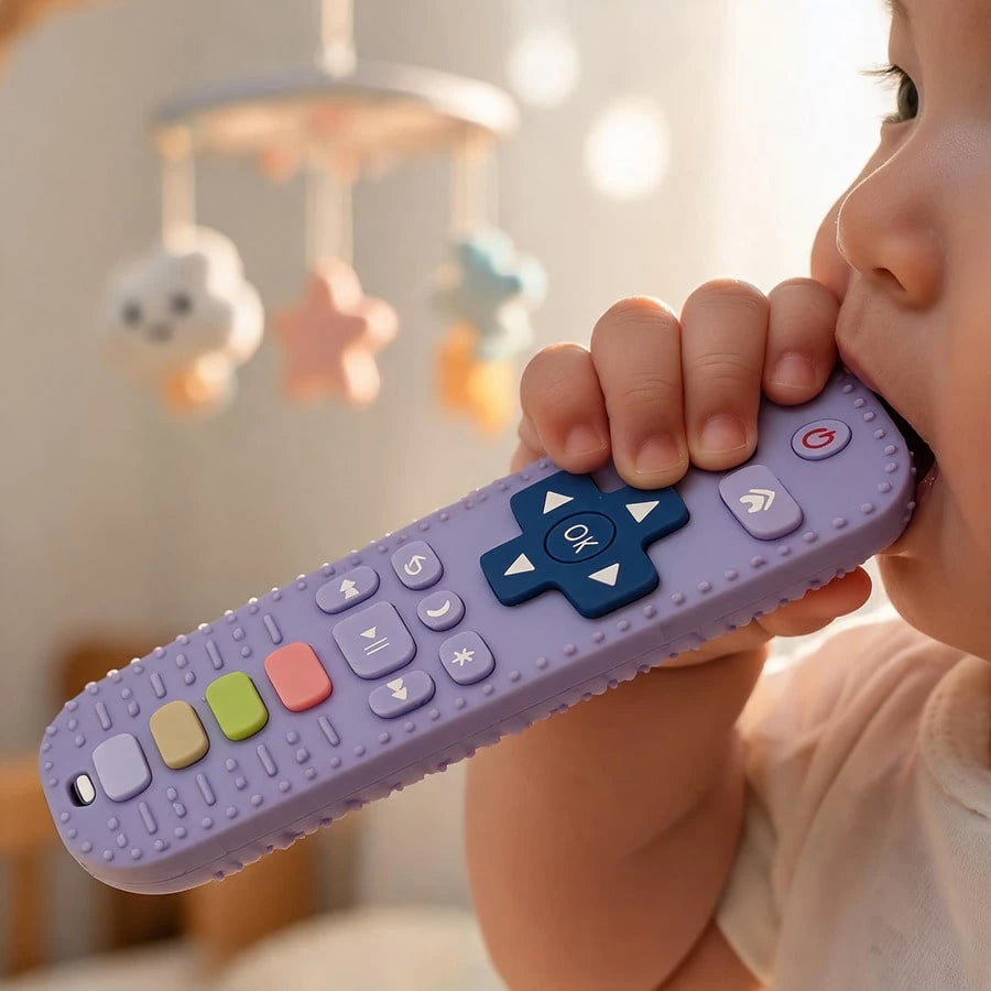 Baby Silicone Teether For 0+ Months Babies, Remote Control Shape Teething Toy, Soft Chew Toy For Gum Relief, Sensory, Grasp Training & Bath Play