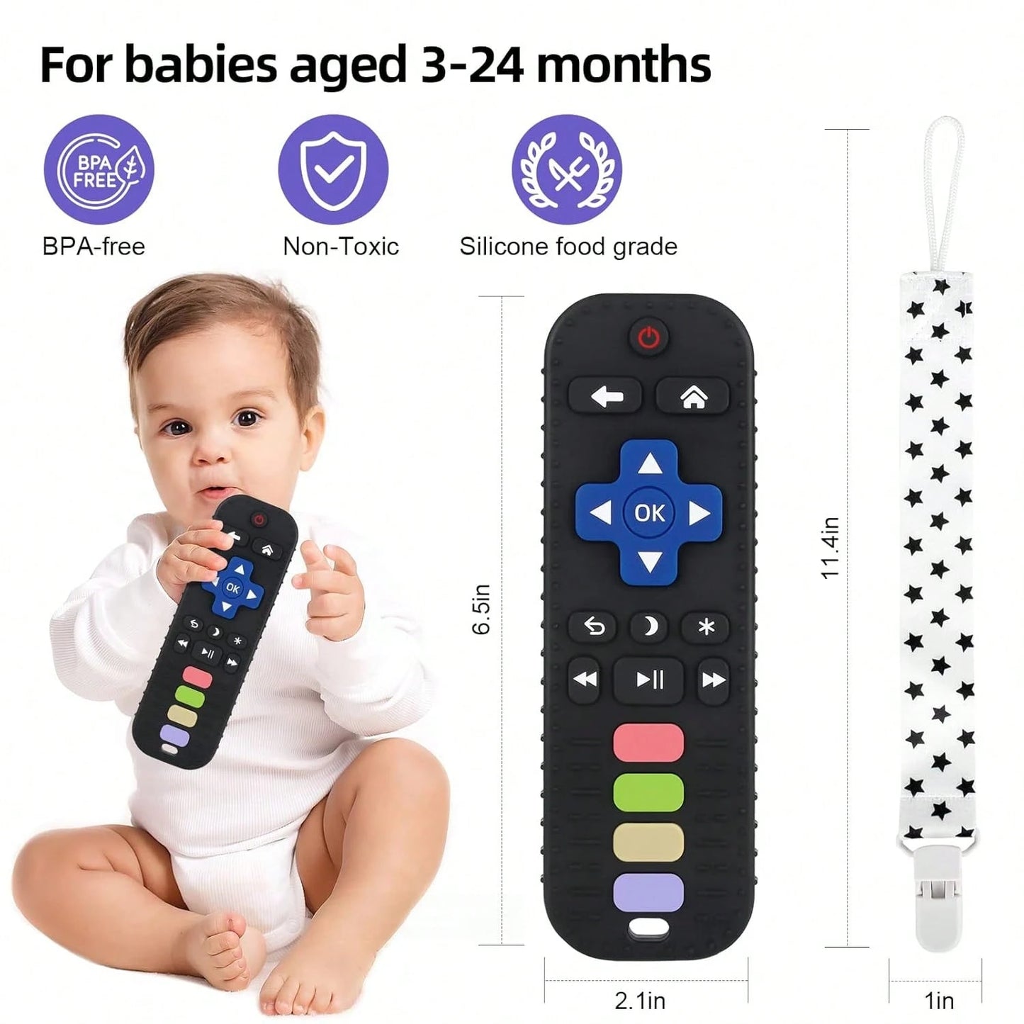 Baby Teething Toy 0+ Months, Silicone Remote Control Teether, Soft Sensory Chew Toy For Newborn Infant, Grasp Training & Baby Shower Gift