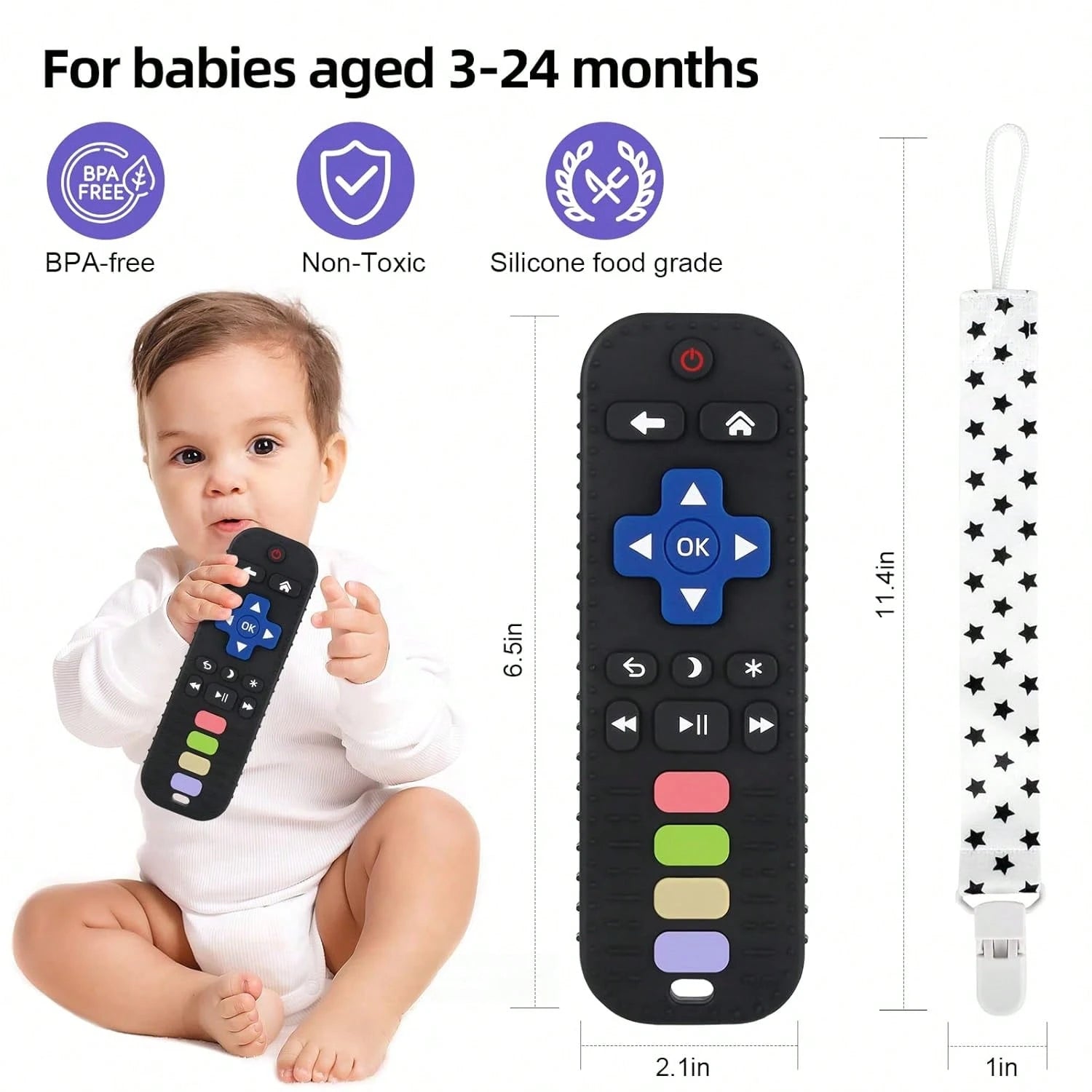 Baby Teething Toy 0+ Months, Silicone Remote Control Teether, Soft Sensory Chew Toy For Newborn Infant, Grasp Training & Baby Shower Gift