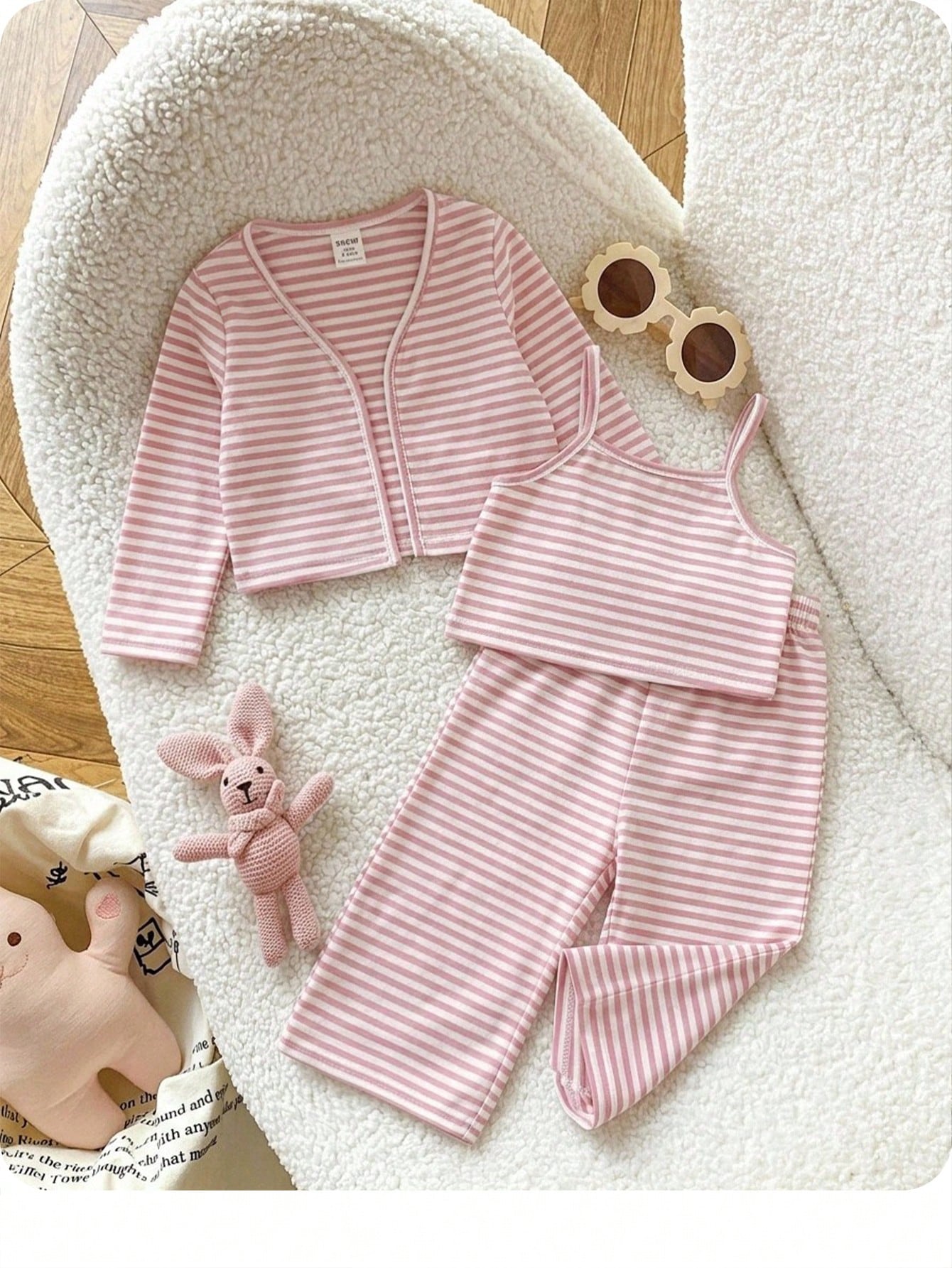 Babygirl Cute Pink & White Striped Top, Camisole & Pants 3-Piece Set