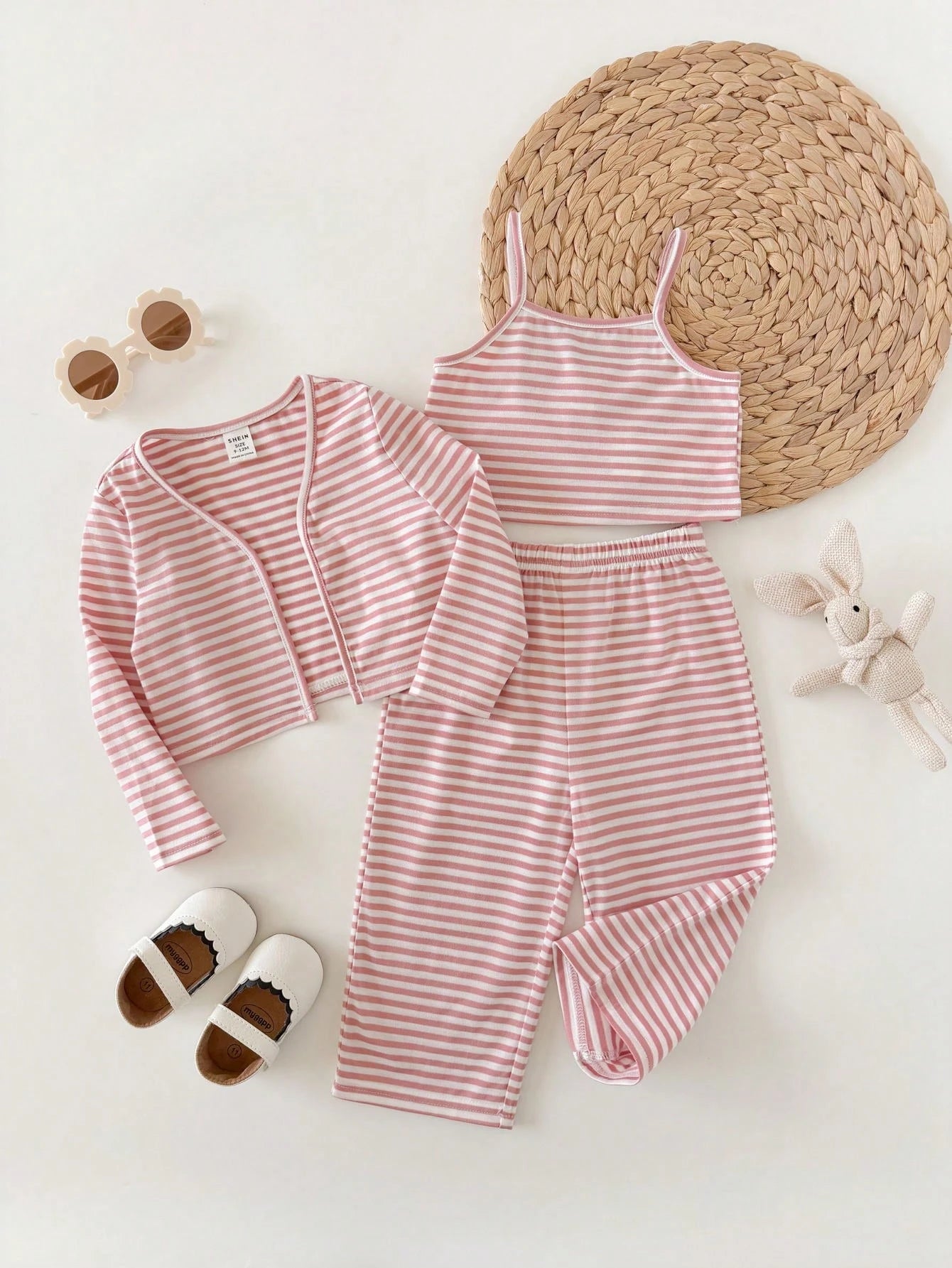 Babygirl Cute Pink & White Striped Top, Camisole & Pants 3-Piece Set