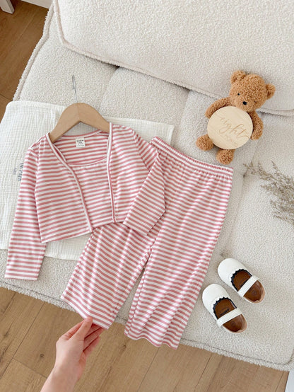 Babygirl Cute Pink & White Striped Top, Camisole & Pants 3-Piece Set