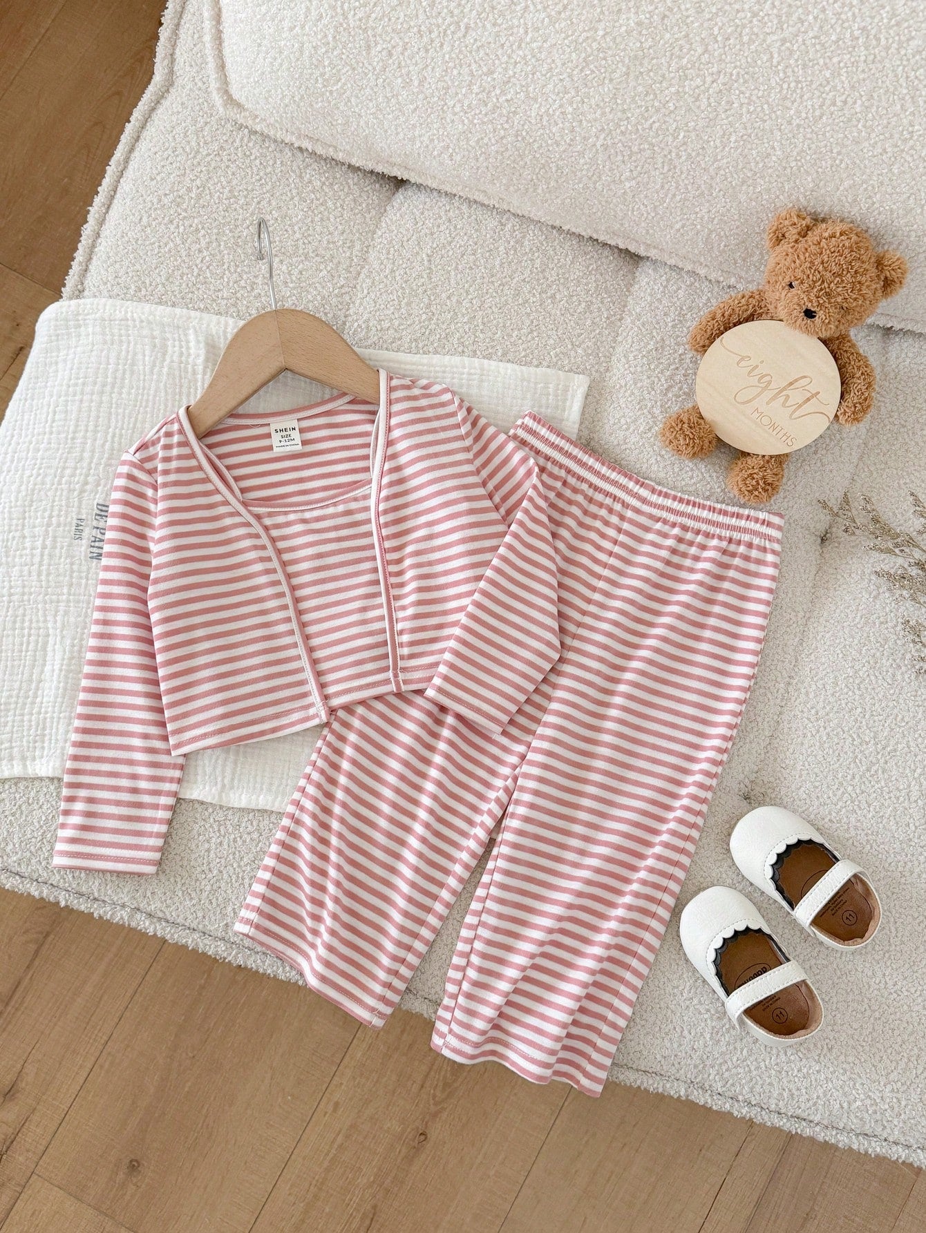 Babygirl Cute Pink & White Striped Top, Camisole & Pants 3-Piece Set