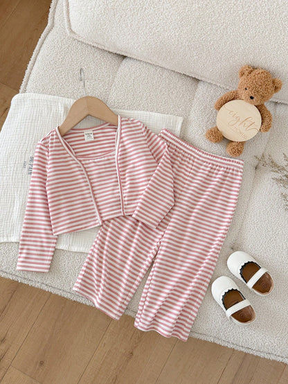 Babygirl Cute Pink & White Striped Top, Camisole & Pants 3-Piece Set