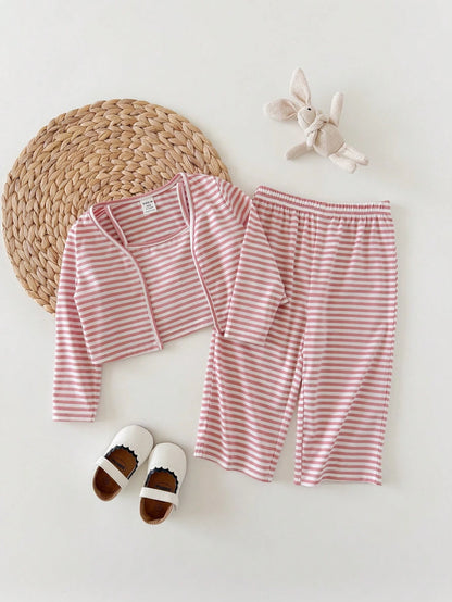 Babygirl Cute Pink & White Striped Top, Camisole & Pants 3-Piece Set