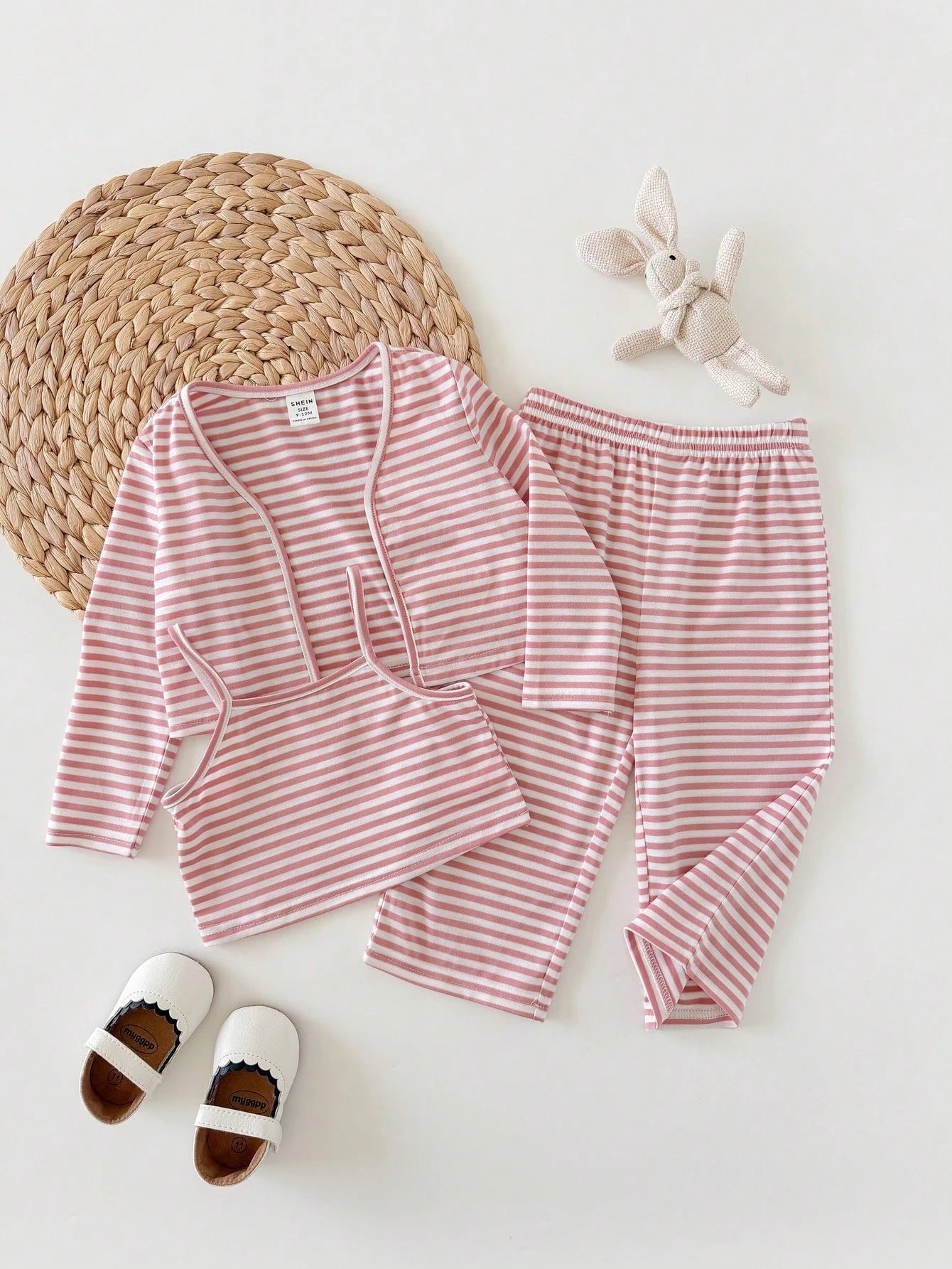 Babygirl Cute Pink & White Striped Top, Camisole & Pants 3-Piece Set