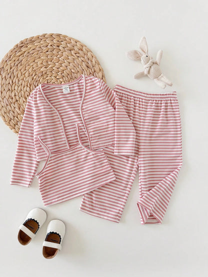 Babygirl Cute Pink & White Striped Top, Camisole & Pants 3-Piece Set