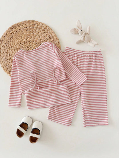 Babygirl Cute Pink & White Striped Top, Camisole & Pants 3-Piece Set