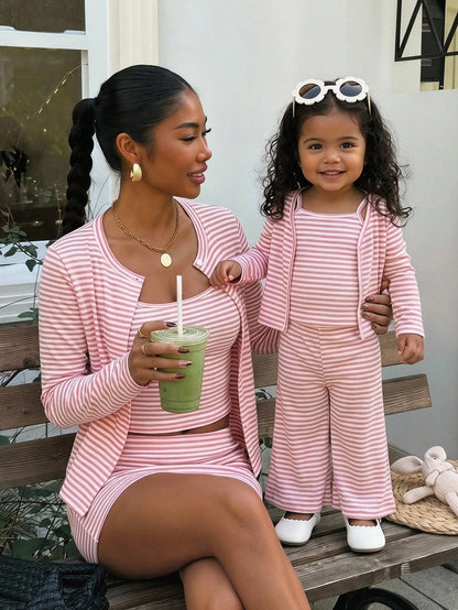 Babygirl Cute Pink & White Striped Top, Camisole & Pants 3-Piece Set