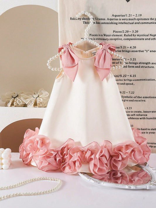 Babygirl Elegant & Cute Color Block Bow Sleeveless Dress