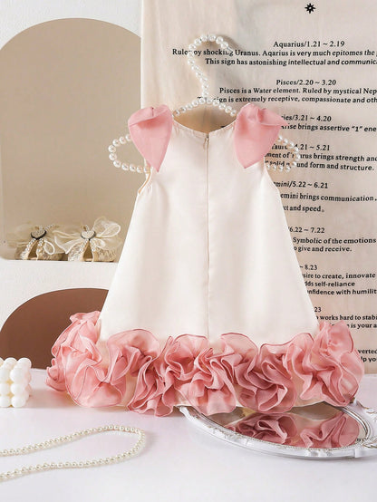Babygirl Elegant & Cute Color Block Bow Sleeveless Dress