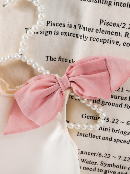 Babygirl Elegant & Cute Color Block Bow Sleeveless Dress