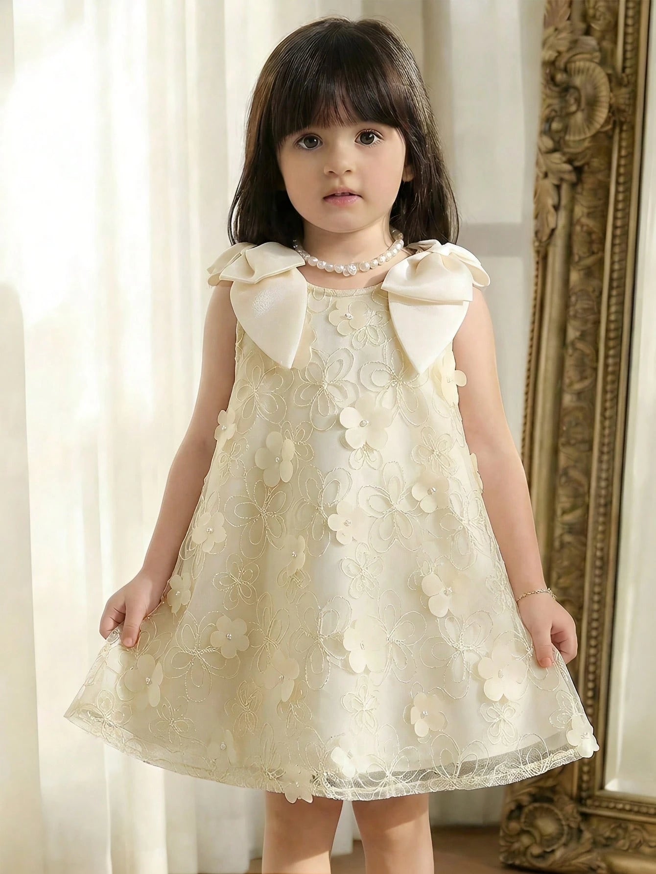 Babygirl Elegant & Cute Color Block Bow Sleeveless Dress