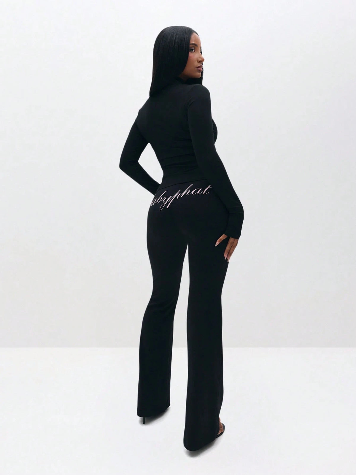 BABYPHAT Pull On Flare Leggings With Embroidered Script And Zipper Detail For Casual Everyday Wear