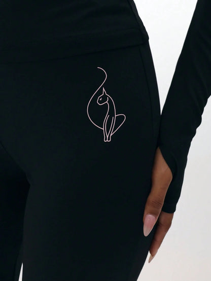 BABYPHAT Pull On Flare Leggings With Embroidered Script And Zipper Detail For Casual Everyday Wear