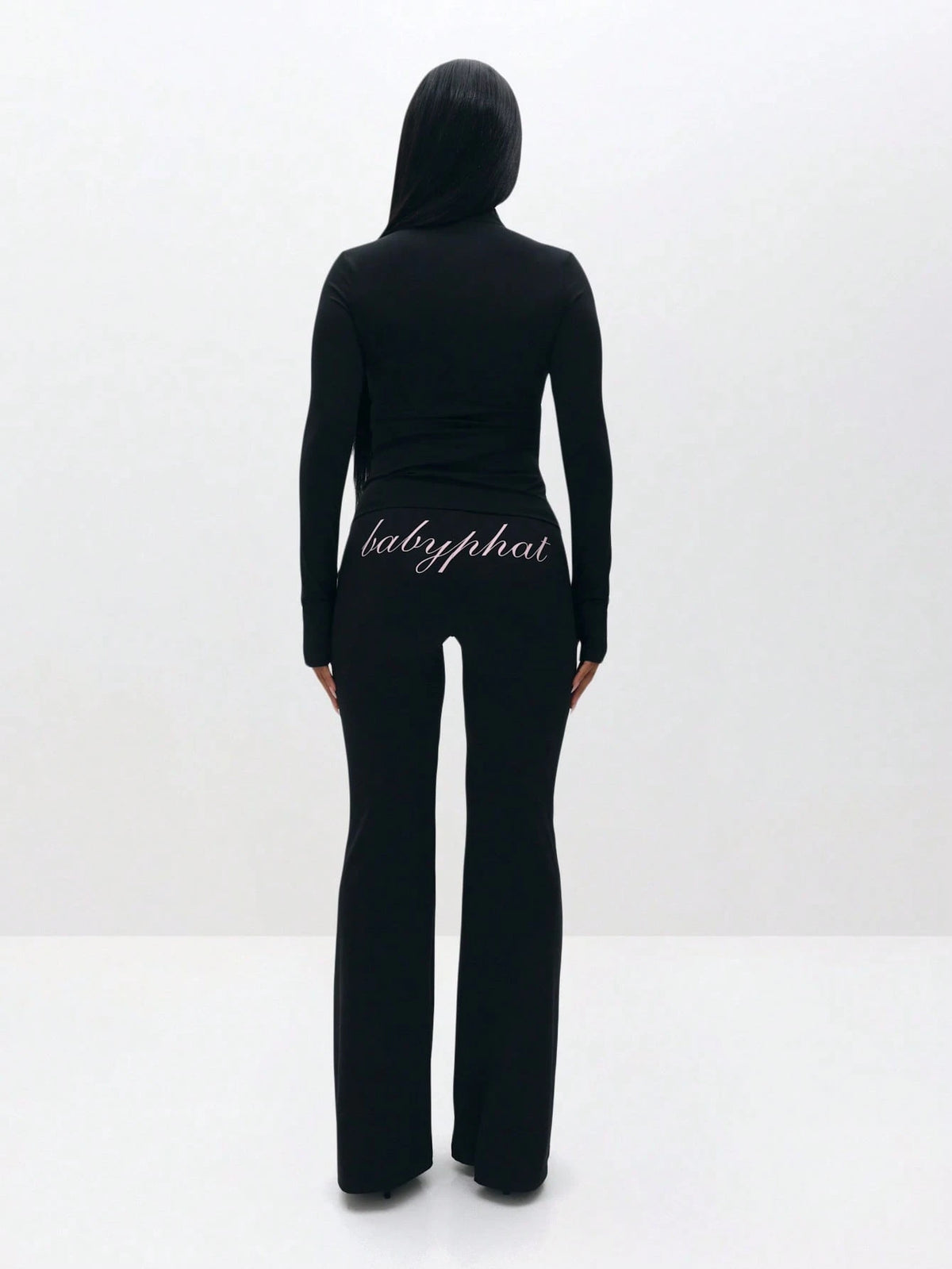BABYPHAT Pull On Flare Leggings With Embroidered Script And Zipper Detail For Casual Everyday Wear