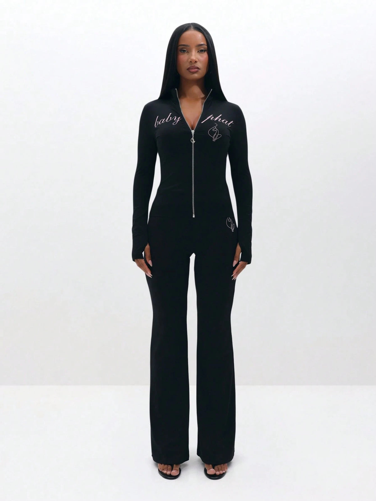 BABYPHAT Pull On Flare Leggings With Embroidered Script And Zipper Detail For Casual Everyday Wear