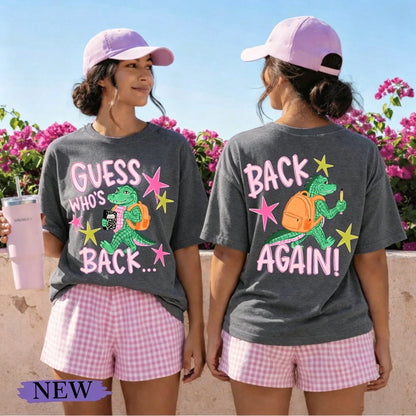 Back To School Graphic Tee Cute Alligator Summer Vacation T-Shirt Women Preppy Crocodile Backpack Top Funny Graphic Clothes Teacher College Student