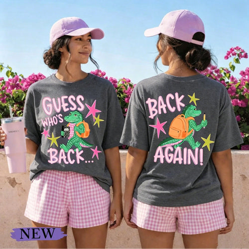 Back To School Graphic Tee Cute Alligator Summer Vacation T-Shirt Women Preppy Crocodile Backpack Top Funny Graphic Clothes Teacher College Student