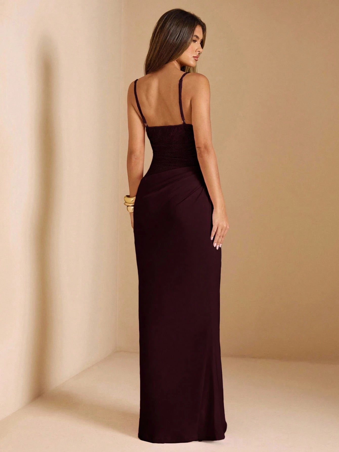 BAE Summer Women Elegant Dark Purple Lace Patchwork Spaghetti Strap Dress,Suitable For Dining,Graduation Party,Wedding Guest,Banquet,Valentine Outfits