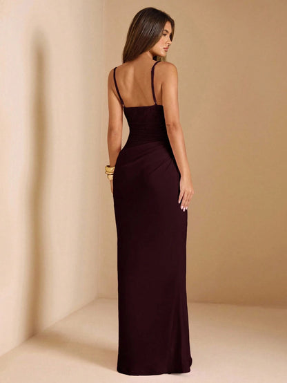 BAE Summer Women Elegant Dark Purple Lace Patchwork Spaghetti Strap Dress,Suitable For Dining,Graduation Party,Wedding Guest,Banquet,Valentine Outfits