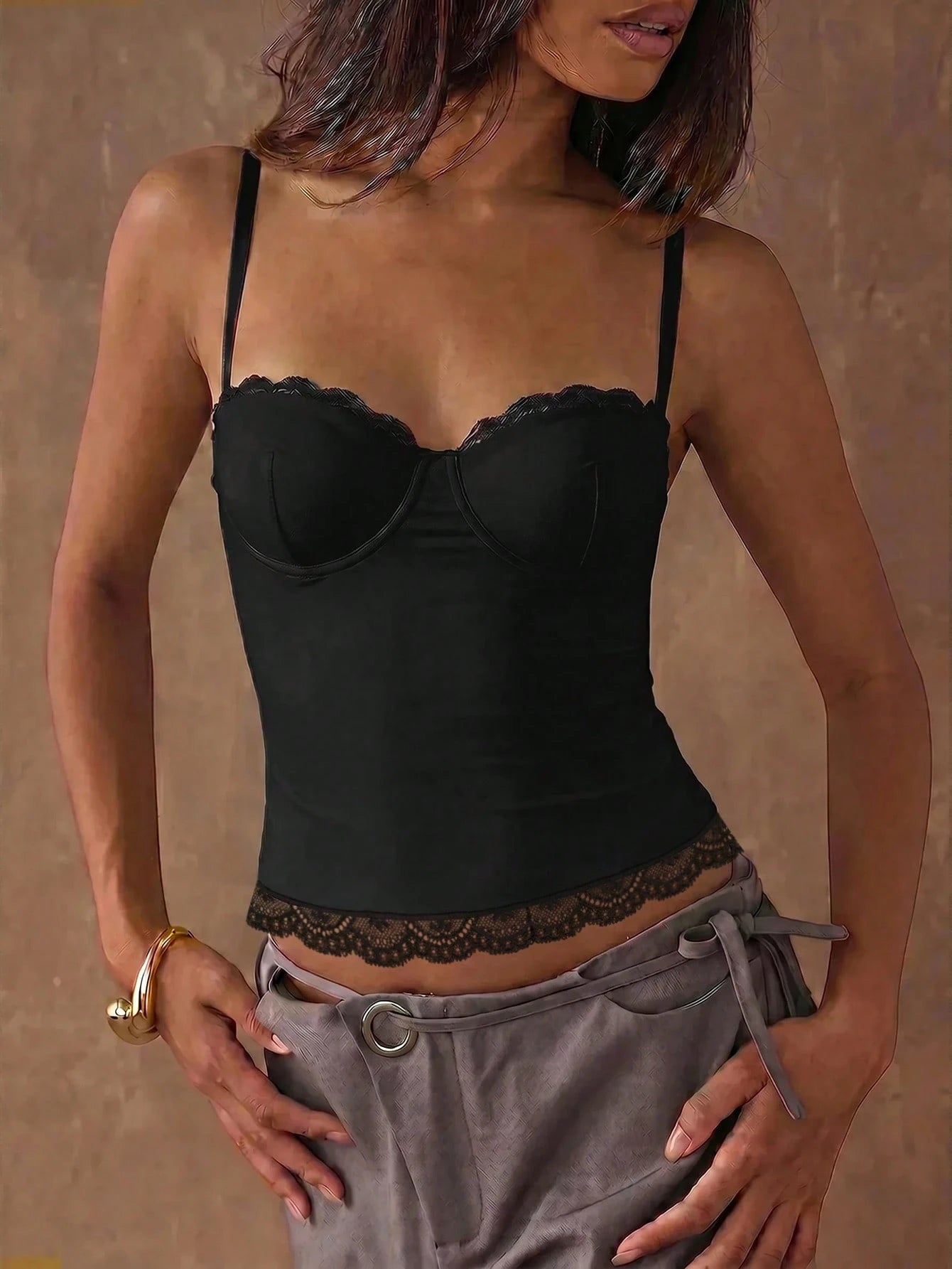 BAE Women's Elegant Lace Patchwork Camisole Date Night Black Summer