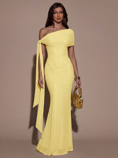 BAE Women's Solid Color Asymmetric Twist Bodycon Elegant Summer Dress,Summer Dresses For Women
