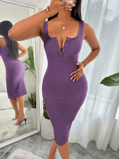 BamGleam Ladies' Solid Color Simple Daily Cami Dress Maxi Women Outfit Women Black Dress