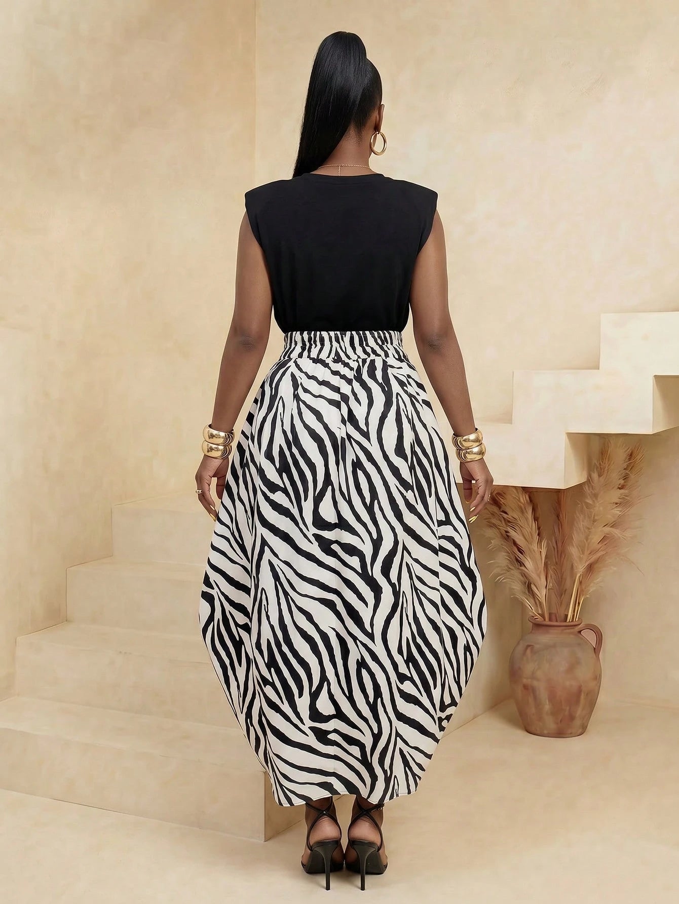 BamGlimmer Women's Zebra Print Slit Design Fashionable Skirt