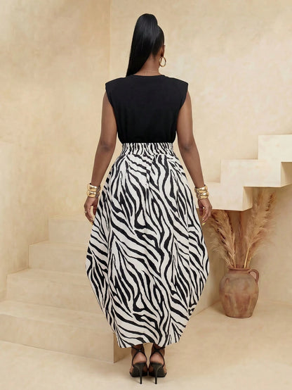 BamGlimmer Women's Zebra Print Slit Design Fashionable Skirt