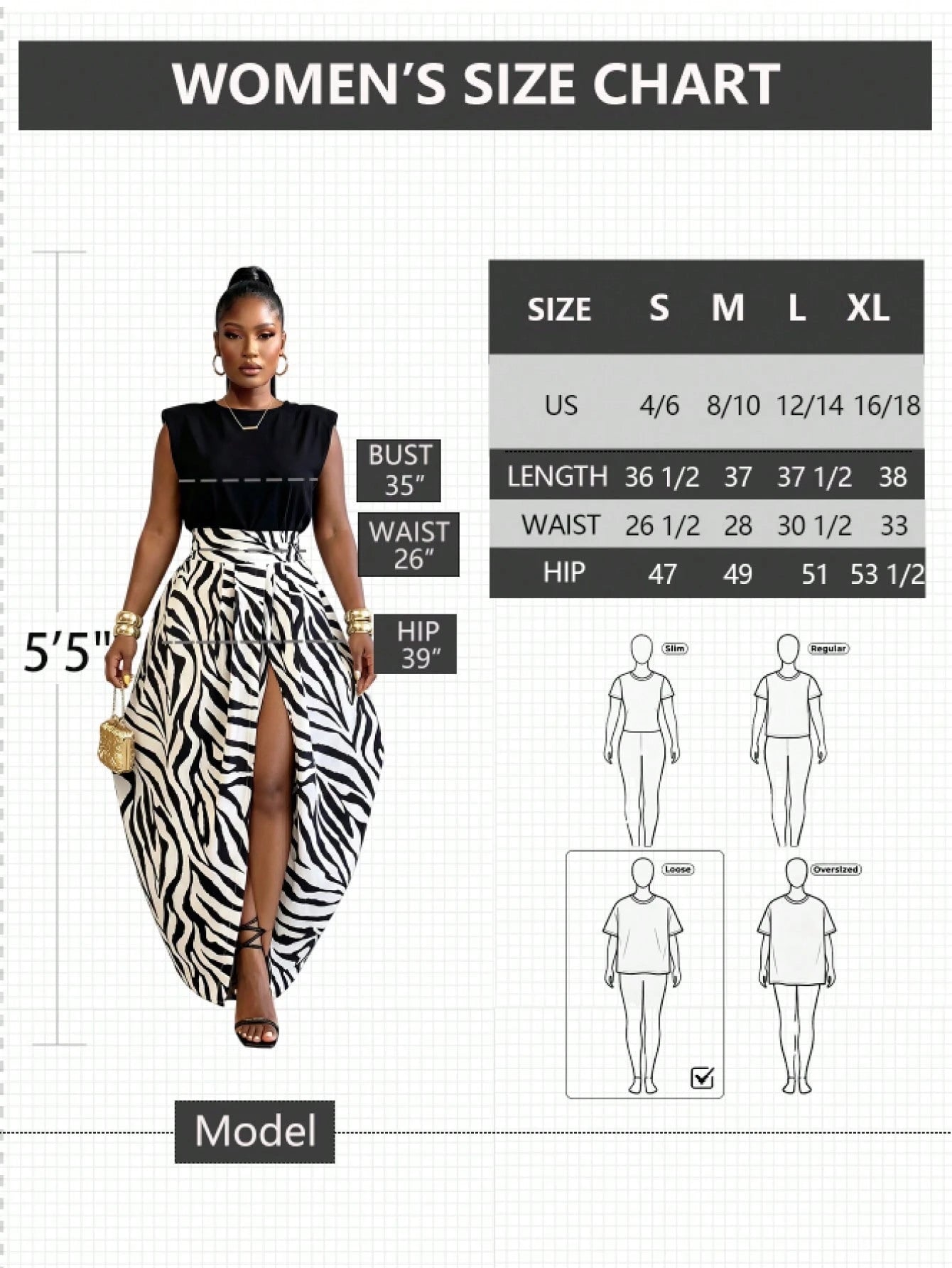 BamGlimmer Women's Zebra Print Slit Design Fashionable Skirt