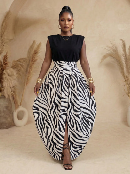 BamGlimmer Women's Zebra Print Slit Design Fashionable Skirt