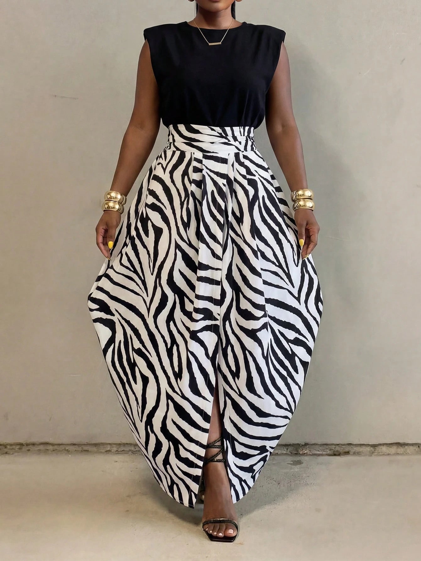 BamGlimmer Women's Zebra Print Slit Design Fashionable Skirt