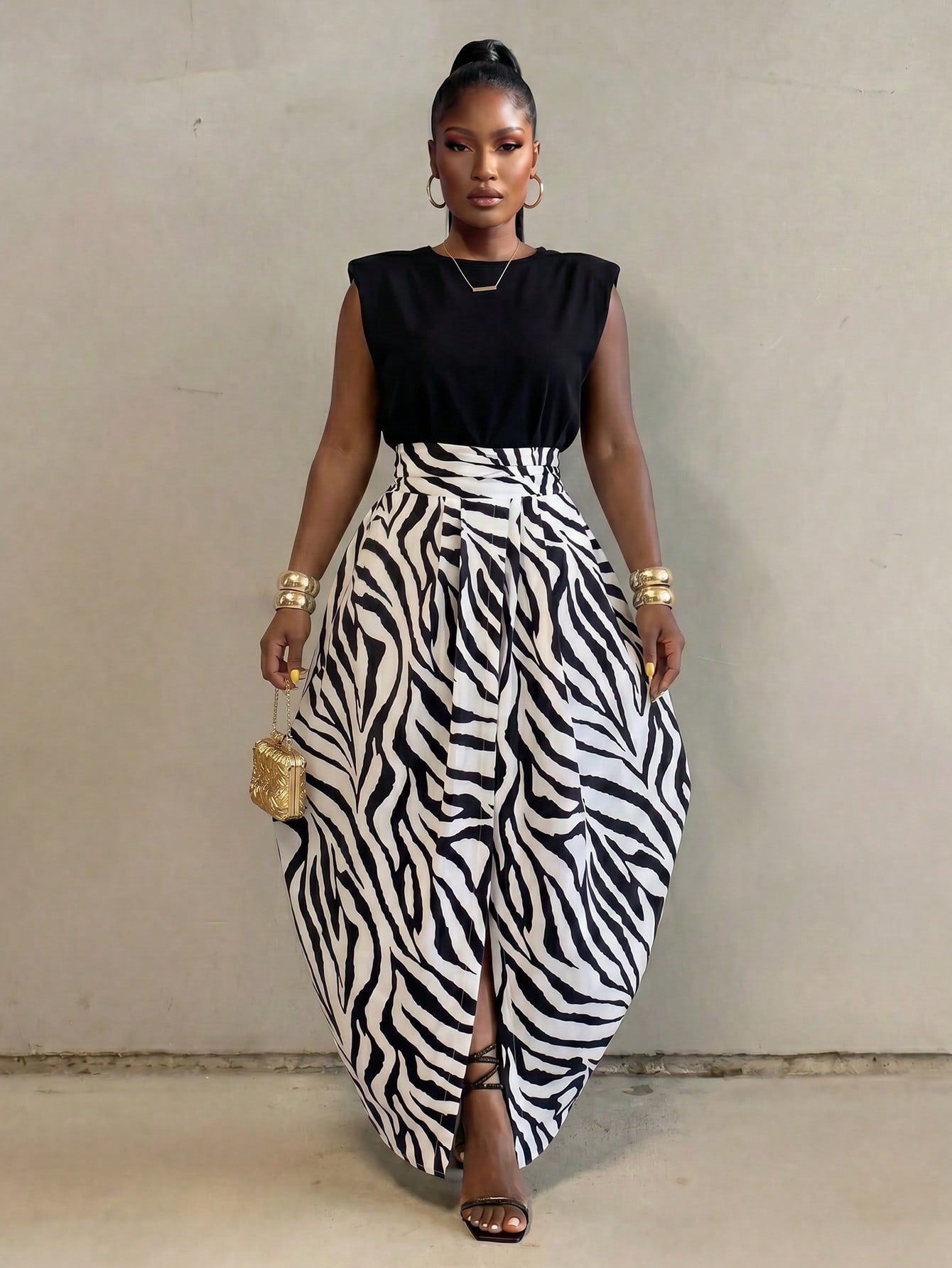 BamGlimmer Women's Zebra Print Slit Design Fashionable Skirt