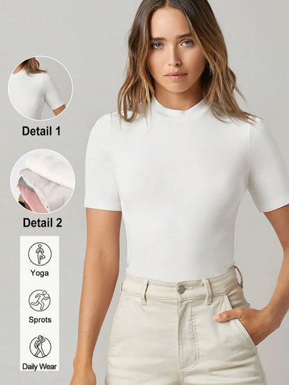 BASICS Mock-Neck Rib-Knit Top Tops For Women White Tops