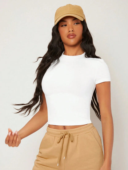 BASICS Solid Form Fitted Tee Summer Tops