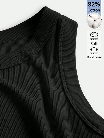 BASICS Women's Solid Color Round Neck Short Sleeve Fitted Elegant Basic Dress Summer Outfit For Women Office Black