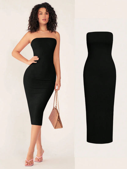 BASICS Women'S Strapless Slim Fit Bodycon Casual Dinner Dress,Summer Dresses For Women