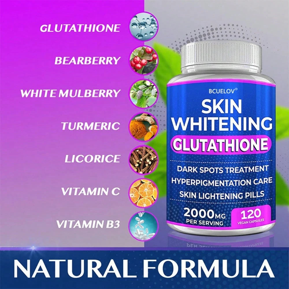 Bcuelov Skin Whitening Glutathione Supplement For Men And Women With Licorice, Cranberry, White Mulberry And Turmeric- 120 Capsules